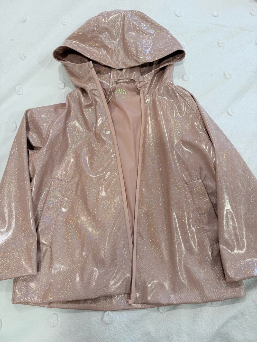 Zara Girls Shimmery Light Pink Hooded Raincoat